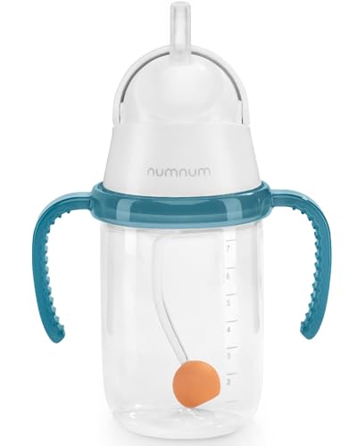 NumNum Baby Straw Cup 6-12 Months, Weighted Sippy Cup 7 oz Blue - Spill-Proof & Easy to Clean