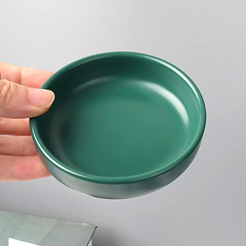 MEI YI TIAN Ceramic Paperclip Holder - Round Desk Organizer, Dark Green