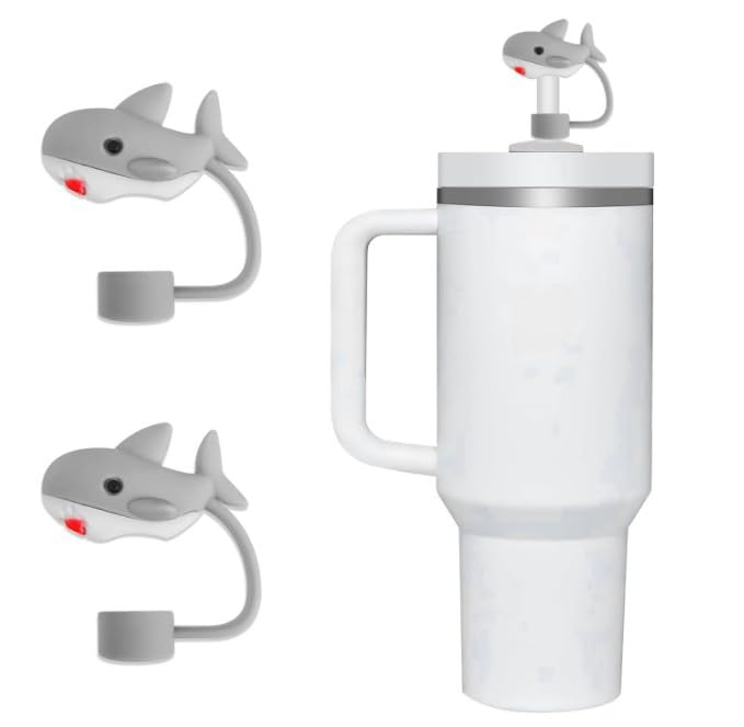 Gray Shark Straw Cap Covers for Stanley 30 & 40 Oz Cups - 2 Pack