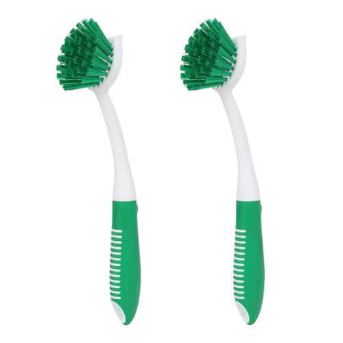 HileSwan Dish Brush with Built-in Scraper, 2 Pack Green Scrub Brushes