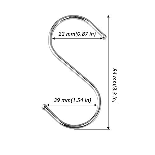Performore 3-Inch Stainless Steel S-Hooks - Heavy-Duty Storage Hangers (20 Pack)
