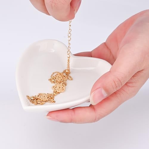 Heart-Shaped White Jewelry Dish - Elegant Ceramic Trinket Tray for Rings, Earrings, and Necklaces