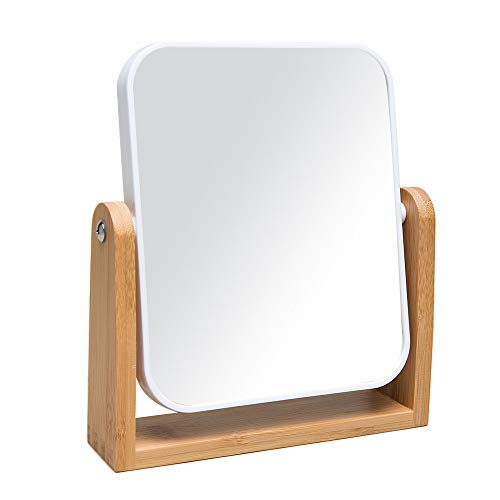 YEAKE 8-Inch Double-Sided Makeup Mirror with Bamboo Stand