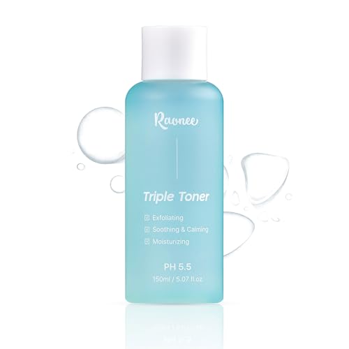 RaoNEE K-Beauty Triple Toner pH 5.5 - Exfoliating & Hydrating Facial Toner with AHA, BHA, PHA & Cica, Fragrance-Free, 5.07 fl. oz