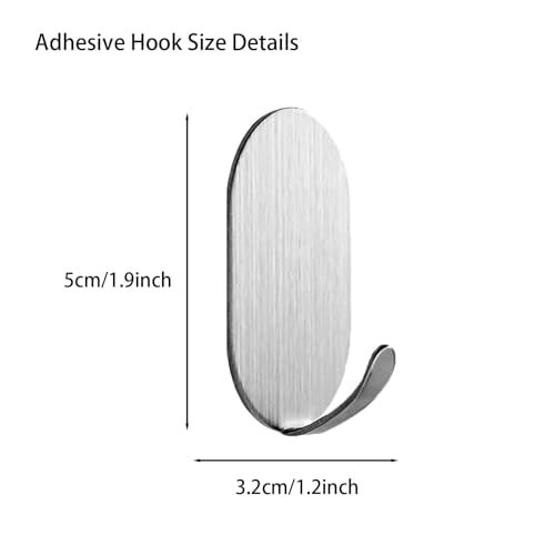 Silver Adhesive Hooks - 10 Pack Stainless Steel Utility Hooks for Kitchen & Bathroom