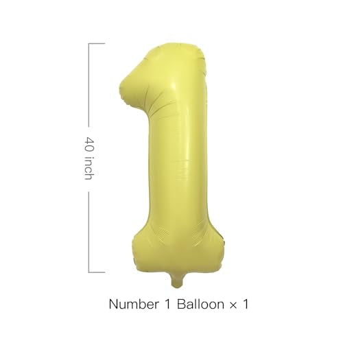 40 Inch Number 1 Balloon in Pastel Yellow - Large Mylar Foil Balloon