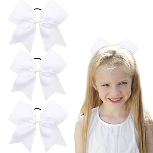 OAOLEER 8-Inch Large White Cheer Bow Ponytail Holder with Elastic Band