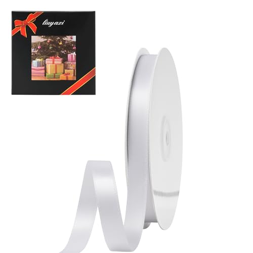 LIUYAXI 1/2" Double-Faced Satin Ribbon - 25 Yards, White