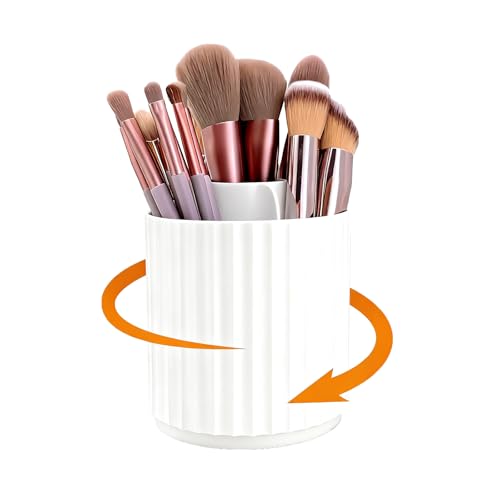 360° Rotating Makeup Brush Holder Organizer with 5 Slots - Dustproof Storage for Beauty Tools