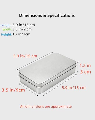 LJY 2 Pack Metal Storage Tins with Hinged Lids - Silver, 5.9x3.5x1.2 in