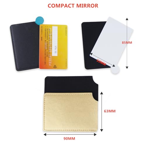 Abvsdu 2 Pcs Stainless Steel Pocket Mirror with Leather Case - Black