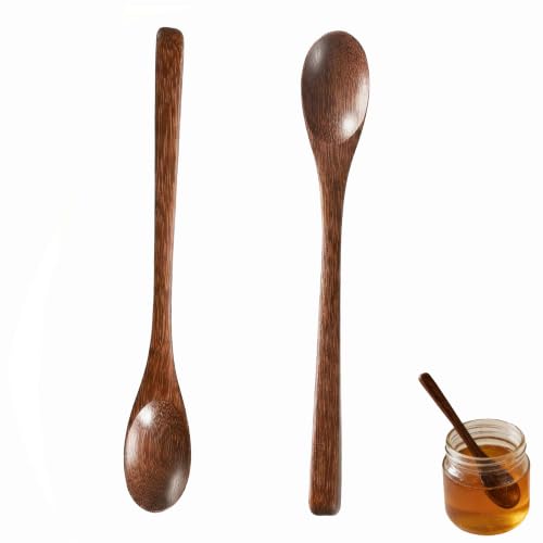 2 Premium Handcrafted Wooden Coffee & Espresso Spoons - 7.8 Inch Long Handle