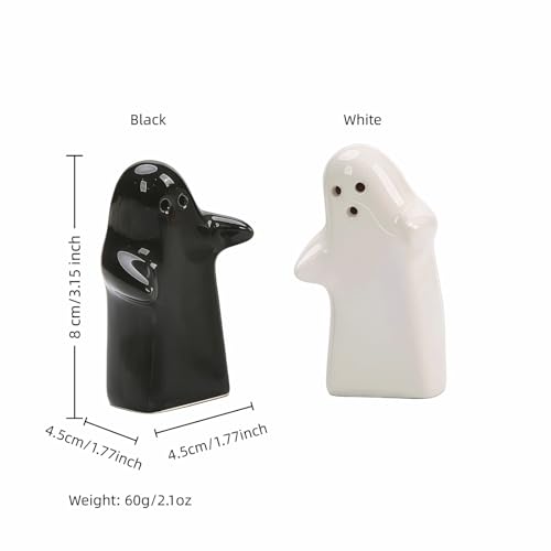 RyanDesign Black & White Ceramic Ghost Salt & Pepper Shakers 1.5x1.0x0.8cm Refillable Gift Set