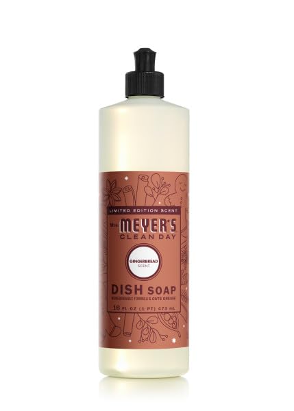 Mrs. Meyer's Clean Day Dish Soap, Gingerbread Scent, 16 Fl Oz (Pack of 6)