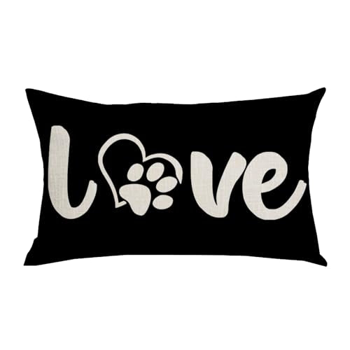 Dog Paw Print Lumbar Pillow Cover - 12x20 Inches Cotton Linen