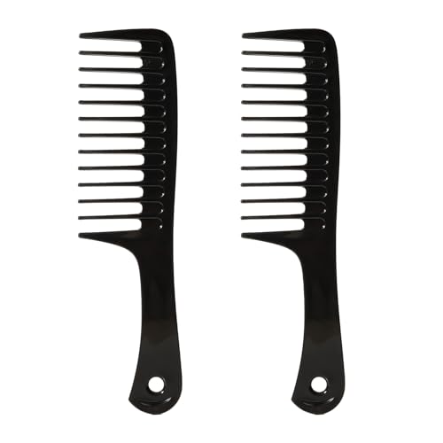Wide Tooth Detangling Comb for Curly Hair - 2 Pack Black