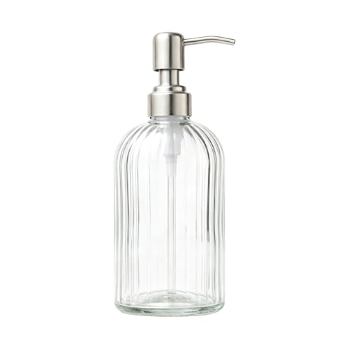 Vertical Clear Glass Hand Soap Dispenser with Silver Pump - 18 OZ