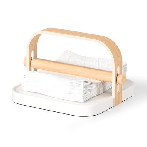 Umbra Bellwood Napkin Holder with Weight and Carrying Handle, White/Natural