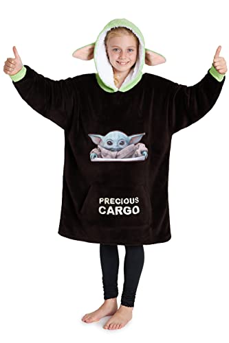 Disney The Mandalorian Baby Yoda Blanket Hoodie for Kids, One Size, Brown/Green