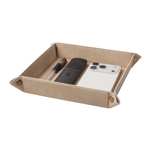 WAYIFON PU Leather Valet Tray - Foldable Desktop Catchall in Apricot