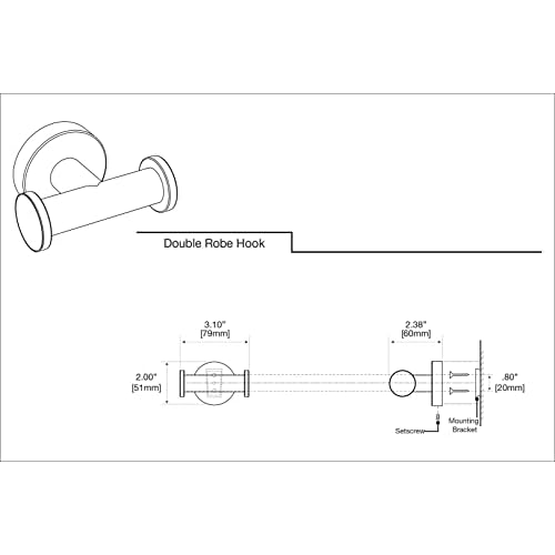 Gatco 4635AMX Glam Double Robe Hook, Matte Black / 3.10" W Wall Mount Double Robe, Towel Hook