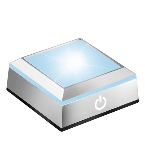 EUSTUMA LED Light Display Base - Square Silver Stand for Crystal Spheres