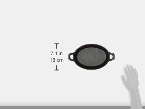 American Metalcraft Cast Iron Oval Casserole Pan - Durable with Handles, 12" L x 6.75" W, Black