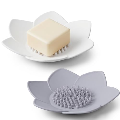 2-Pack Silicone Shower Steamer Holder & Self-Draining Soap Dish Tray