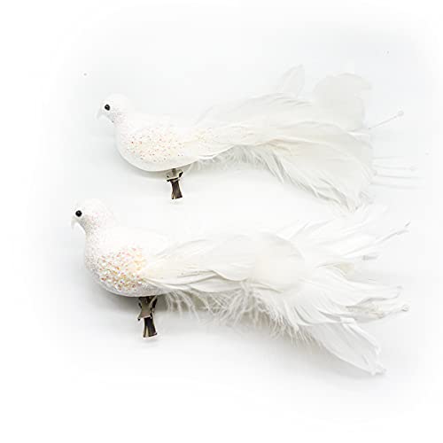 Christmas Bird Decorations Set – White Birds for Holiday Tree, Wreath & Wreaths, 2 pcs