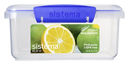 Sistema KLIP IT Rectangular Food Storage Container, 33.8 oz - Clear/Blue