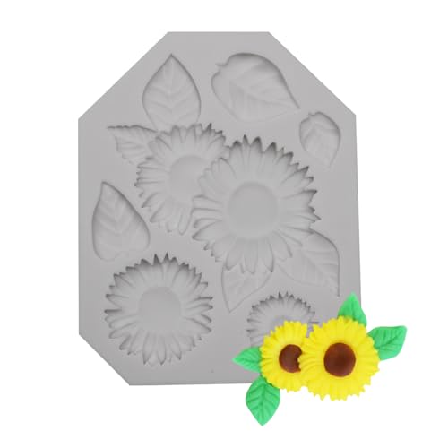 Sunflower Silicone Mold Set - 4 Pack Daisy Flower Molds for Cake Decorating, Fondant, Polymer Clay, and Chocolate Crafting
