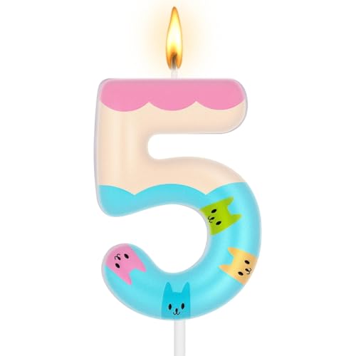 Czlotyh Number 5 Cat Doll House Cake Topper for Birthday Party