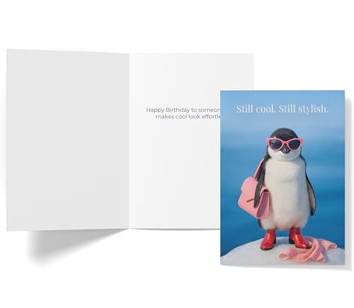 Funny Penguin Birthday Card for Women – 5x7 Folded Card with Envelope