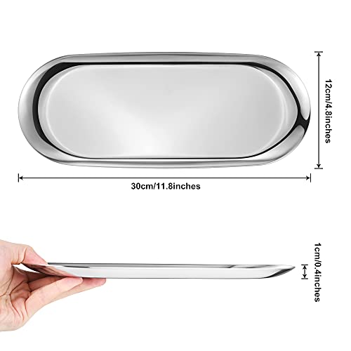 Bidponds Stainless Steel Oval Vanity Tray - 11.8 x 4.8 Inch Jewelry Organizer