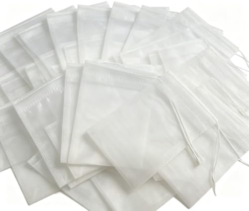 100 Cotton Disposable Tea Filter Bags with Drawstring - 5cm