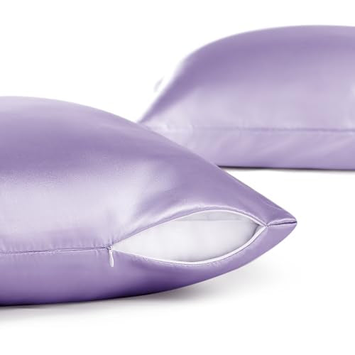 Bedsure Satin Pillowcase Set with Zipper - Standard 20" x 26" - Lavender - 2 Pack