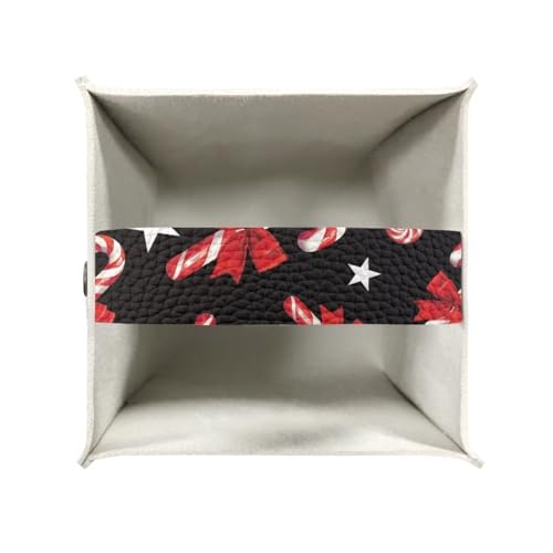 Doginthehole Red Candy Cane Tissue Box Cover PU Leather Square Holder with Belt Bottom, Christmas Decor