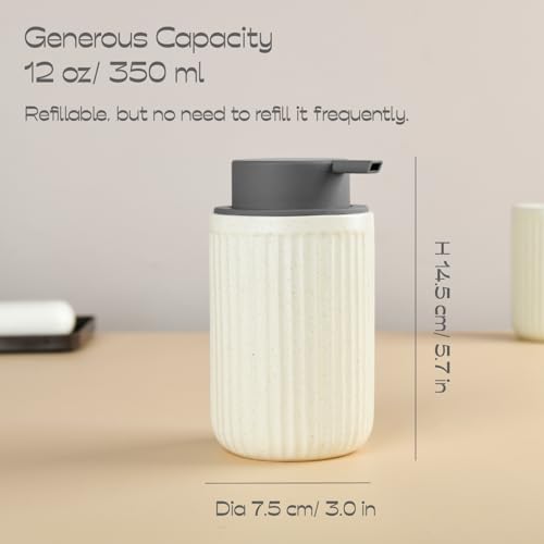 Speckled Beige Ceramic Soap Dispenser with Gray Silicone Pump