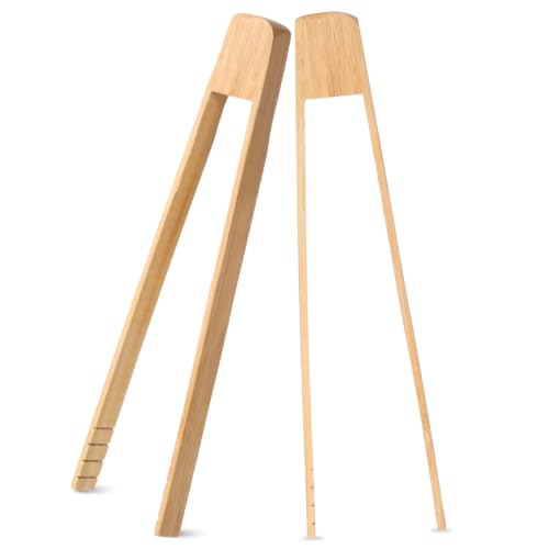 2PCS Bamboo Toaster Tongs - Anti-Slip Wooden Kitchen Utensils