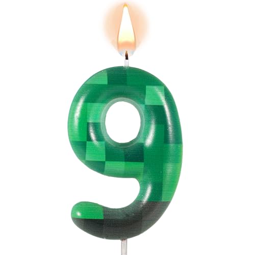 TNT Themed Number Birthday Candle - Green Pixel Cake Topper