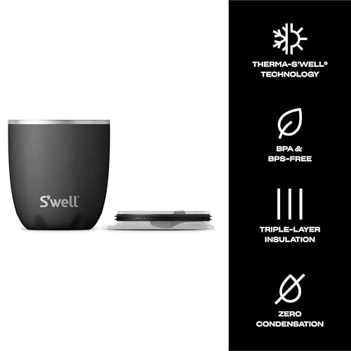 S'well Stainless Steel Tumbler with Slide-Open Lid, 10oz, Onyx, Triple Layered Vacuum Insulated Containers Keeps Drinks Colder and Hotter for Longer, BPA Free