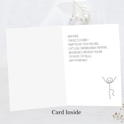 Funny 14th Birthday Card with Gen Z Slang - Premium Quality