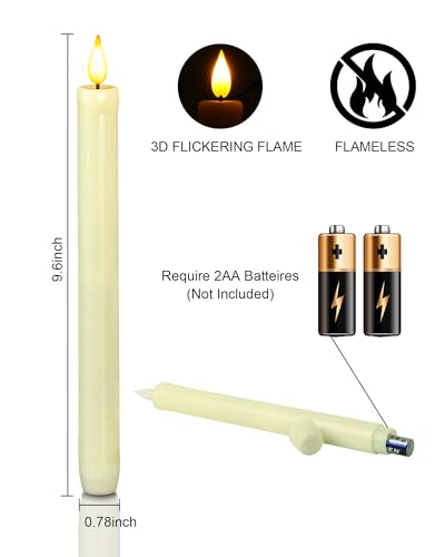Ivory Flameless Taper Candles Set - Realistic Flickering Battery-Operated Candlesticks, No Remote, Safe for Weddings and Holiday Decor - 6 Pack