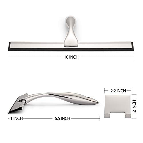 HIWARE 10-Inch Stainless Steel Shower Squeegee for Glass and Bathroom