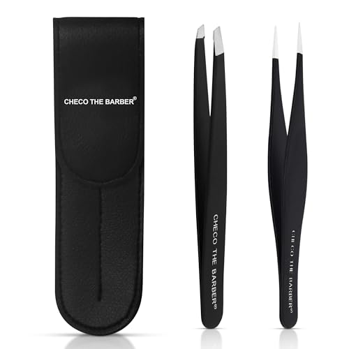 CHECO THE BARBER 2-Piece Stainless Steel Tweezer Set - Slant & Pointed