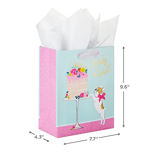 Hallmark Medium Birthday Gift Bag with Tissue Paper - Make a Wish Cake & Pug