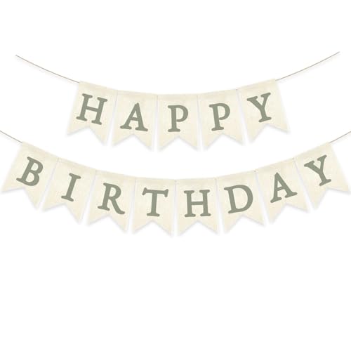 Green Burlap Happy Birthday Banner - Pre-Strung Party Decor