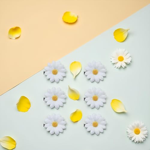 6Pcs White Daisy Flower Hair Clips Fabric Sun Flower Barrettes