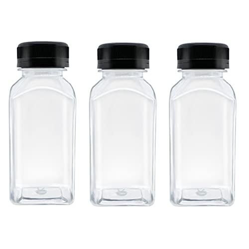 3-Pack 8 Ounce Reusable Plastic Juice Bottles with Black Lids