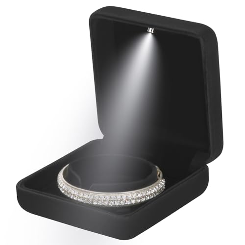 LETURE Glossy Velvet Jewelry Bracelet Box with LED Light - Perfect Gift for Engagement and Anniversaries
